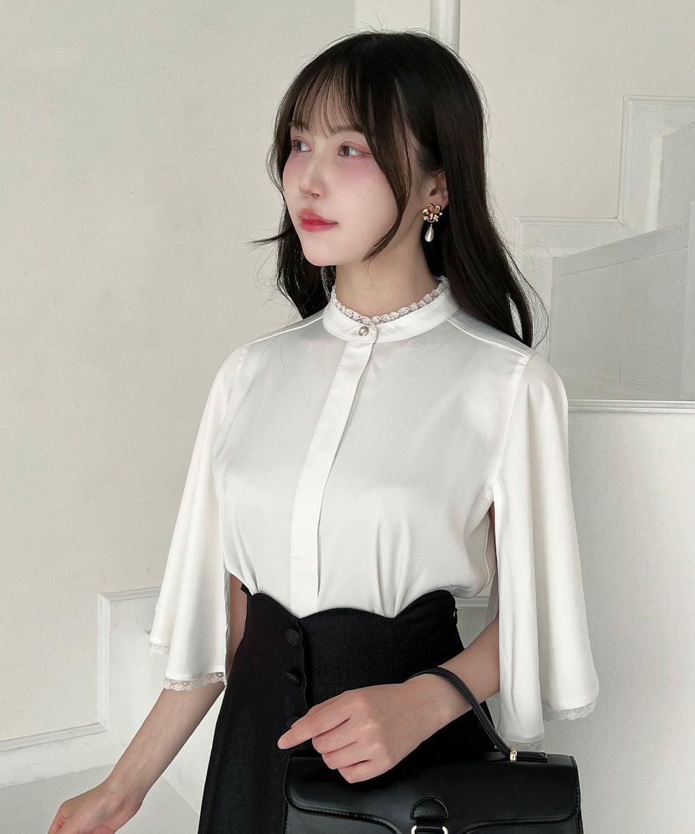 レース使いケープスリーブブラウス/an another angelus [55BF02i008