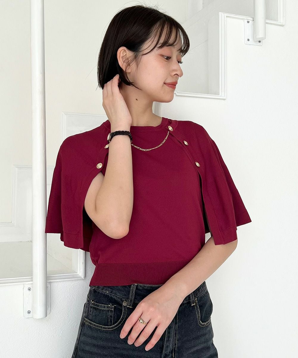 チェーン付きダブル釦2wayケープニット/an another angelus