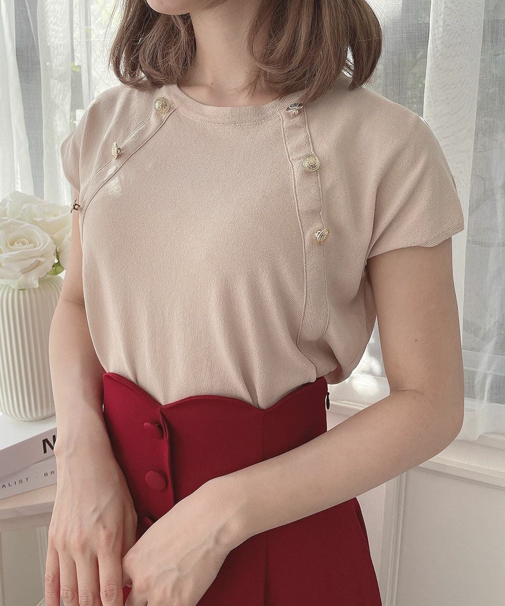 チェーン付きダブル釦2wayケープニット/an another angelus