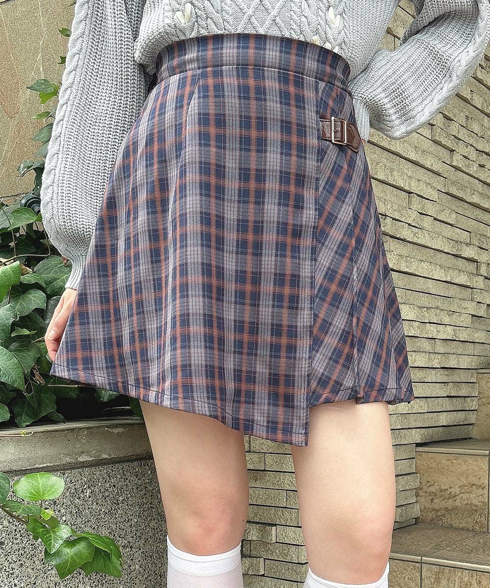 ラップ風アシメチェックミニスカート/F i.n.t [55AG02k004] | F i.n.t