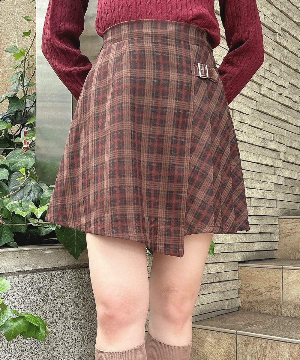 ラップ風アシメチェックミニスカート/F i.n.t [55AG02k004] | F i.n.t