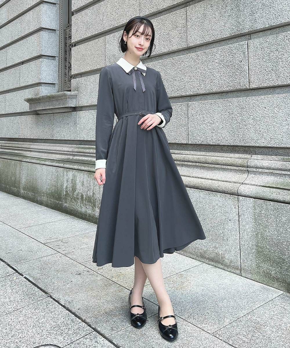 リボンタイ付きクレリックサーキュラーワンピース/an another angelus