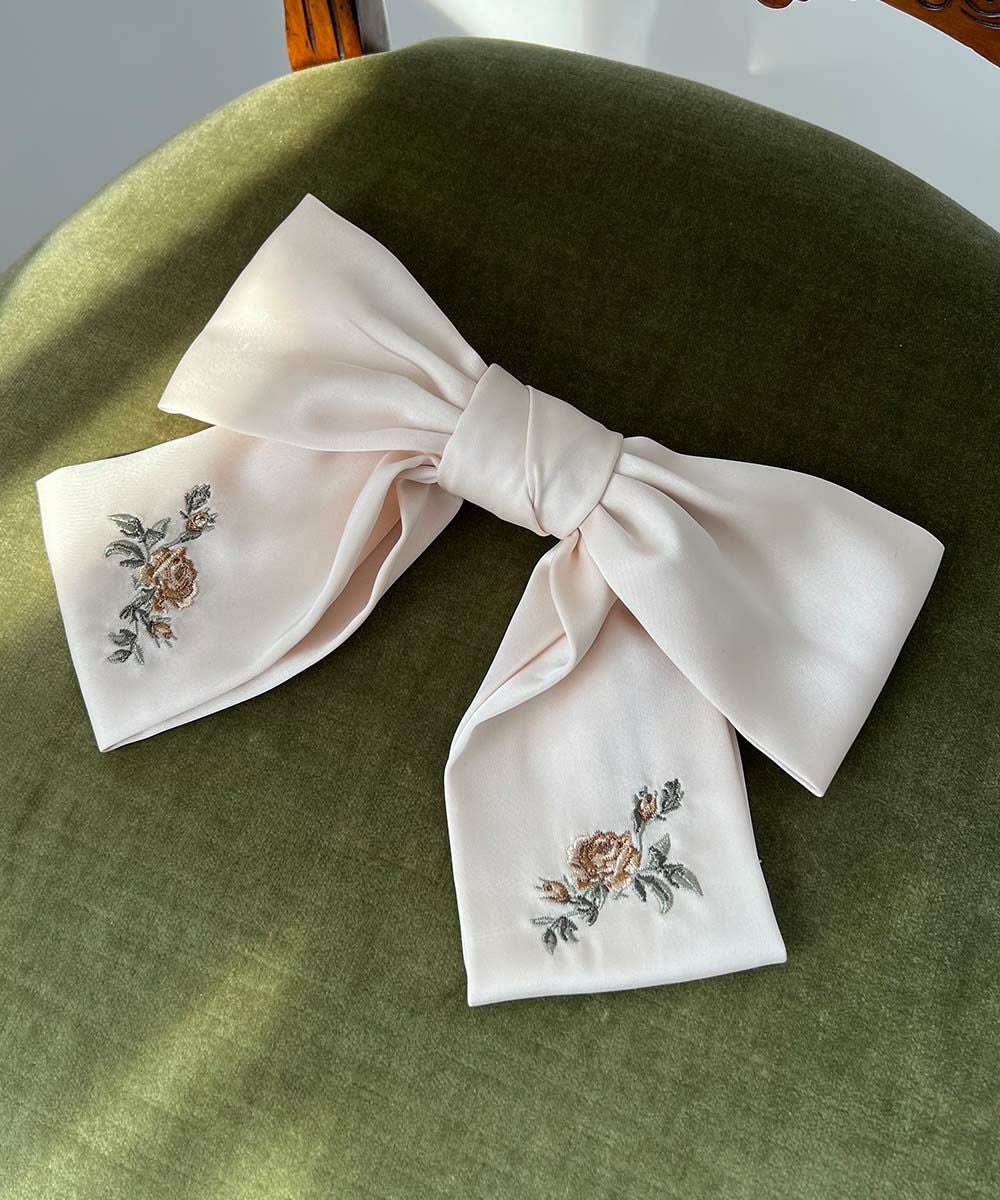 □ローズ刺繍ビッグリボンバレッタ/an another angelus [55BB17a002