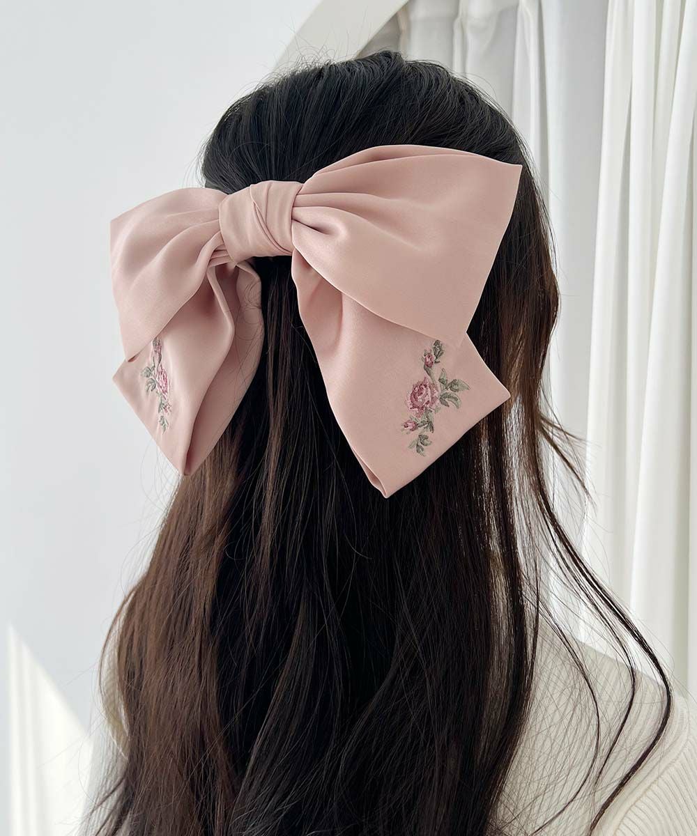 □ローズ刺繍ビッグリボンバレッタ/an another angelus [55BB17a002