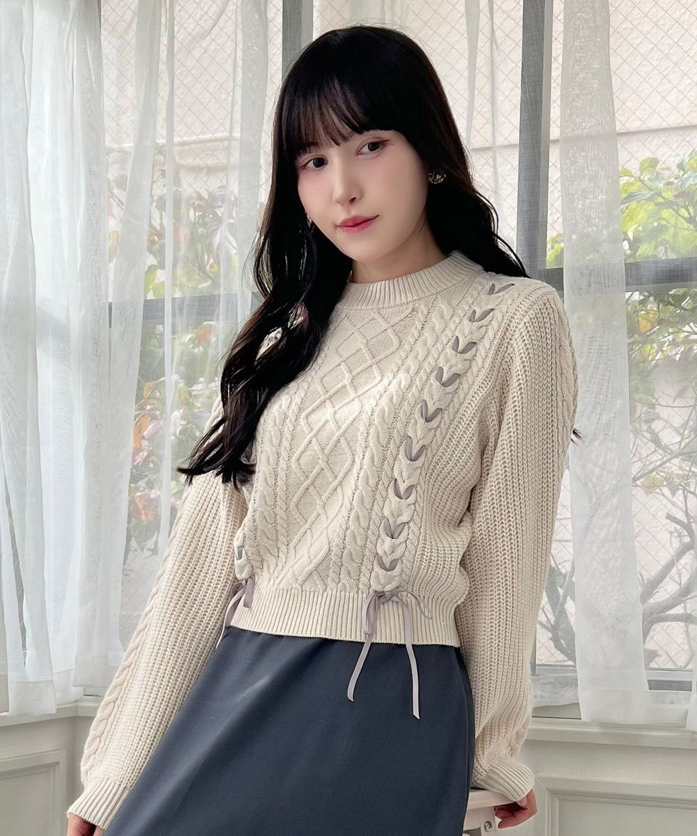 ダブルレースアップケーブルニットプルオーバー/F i.n.t [55AJ03j004