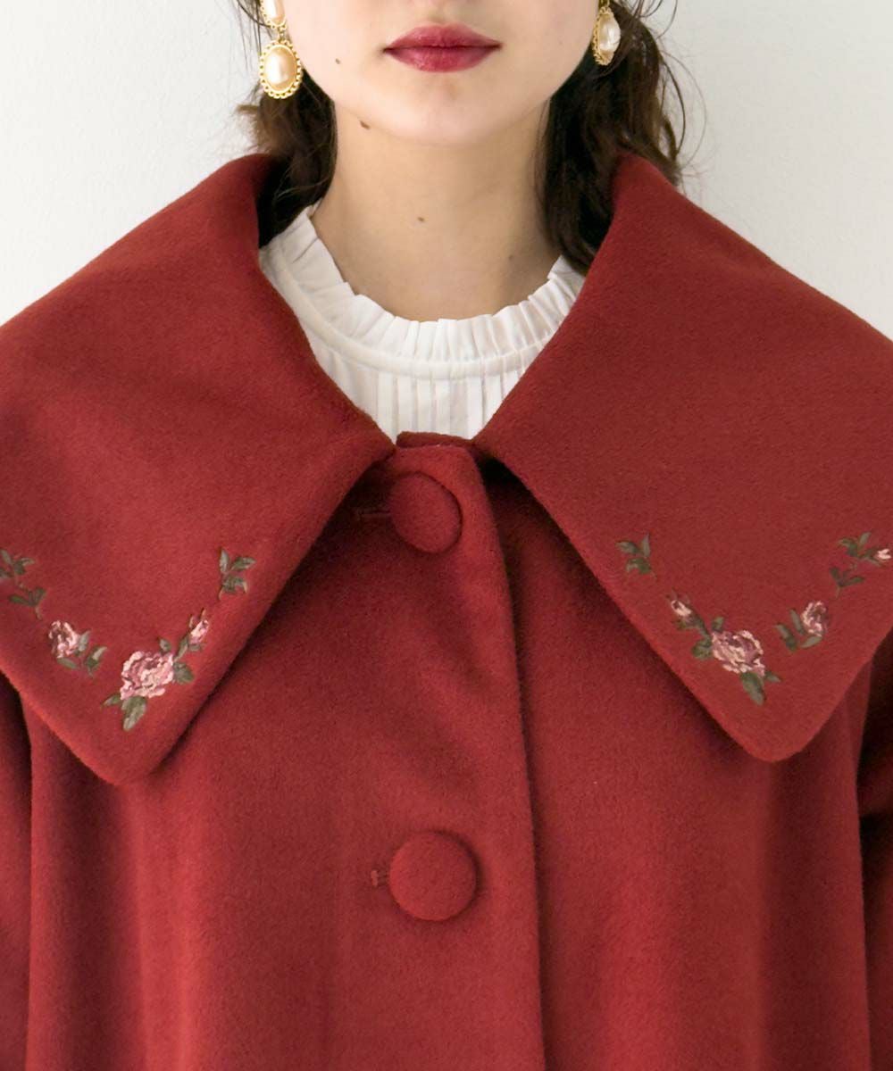 あったか素材】ローズ刺繍ビッグカラーオーバーコート/an another