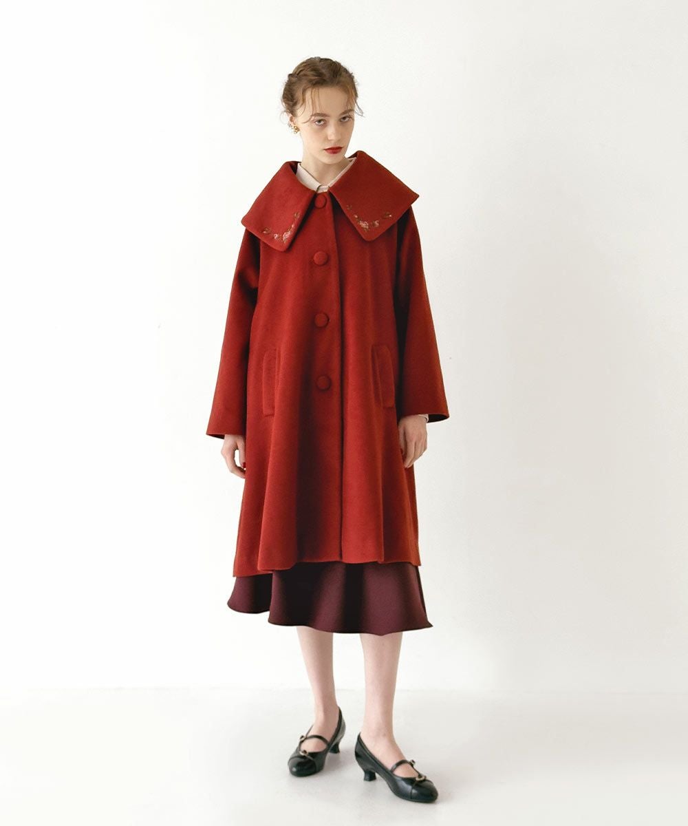 あったか素材】ローズ刺繍ビッグカラーオーバーコート/an another