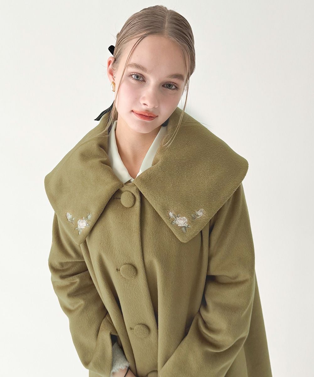 あったか素材】ローズ刺繍ビッグカラーオーバーコート/an another