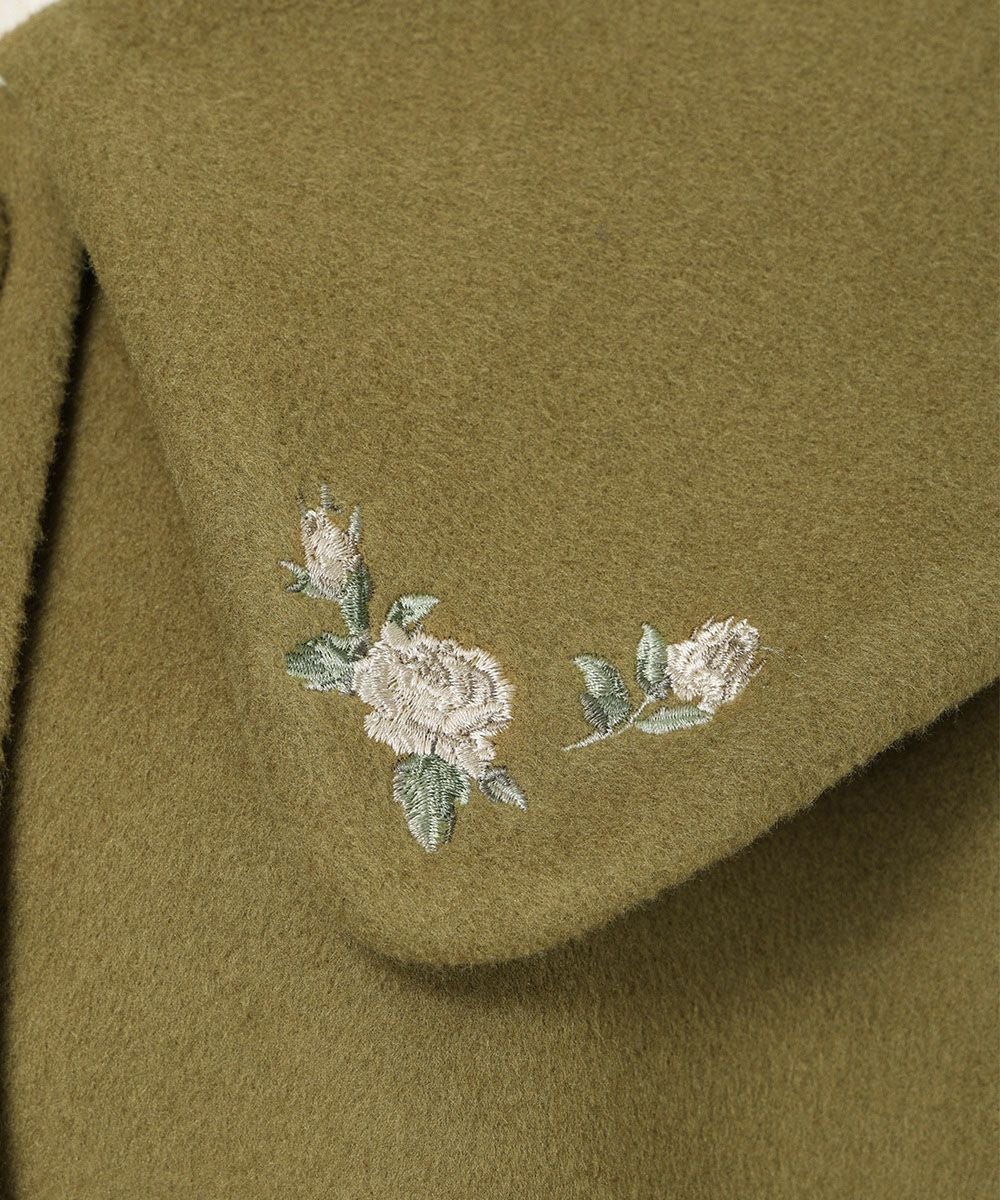 □【あったか素材】ローズ刺繍ビッグカラーオーバーコート/an another