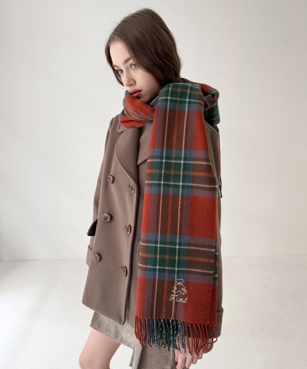テディベア刺繍入りチェックストール/F i.n.t [55AB09a006] | F i.n.t