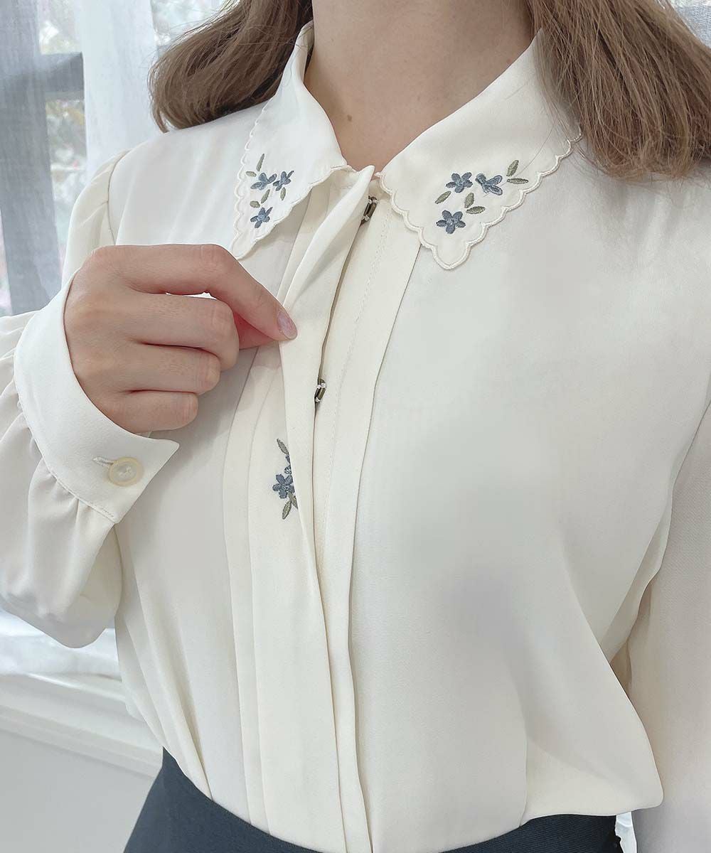 □スカラップ衿フロント小花刺繍ブラウス/F i.n.t [55AF02j007] | F