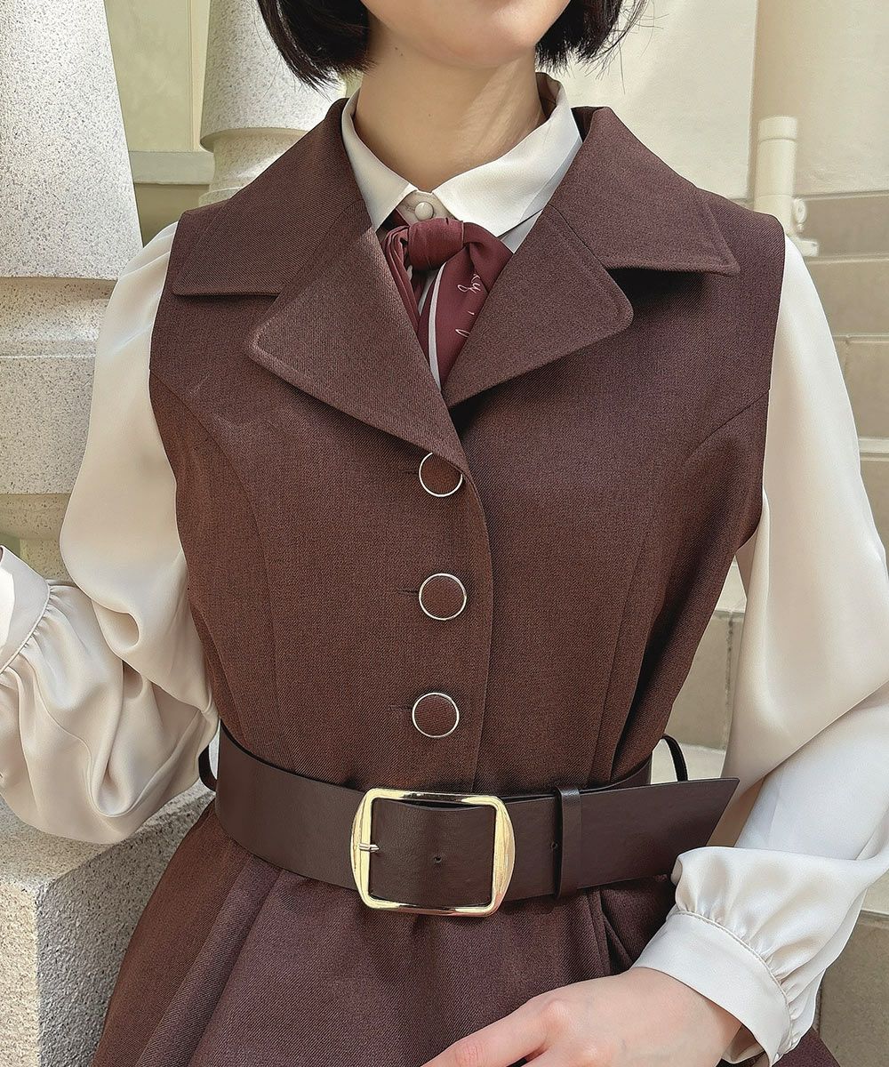 ベルト付きウールライク開衿ジレワンピース/an another angelus