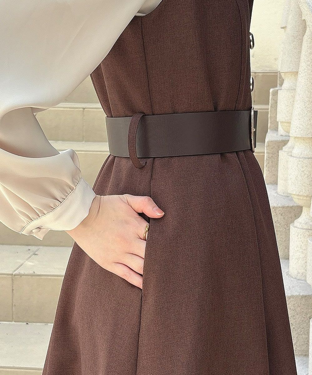 ベルト付きウールライク開衿ジレワンピース/an another angelus