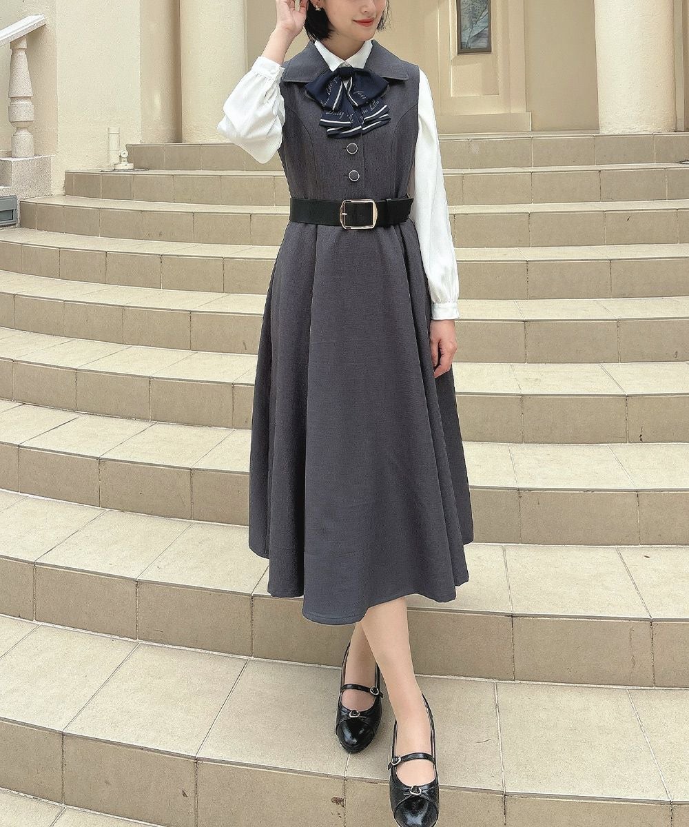 ベルト付きウールライク開衿ジレワンピース/an another angelus