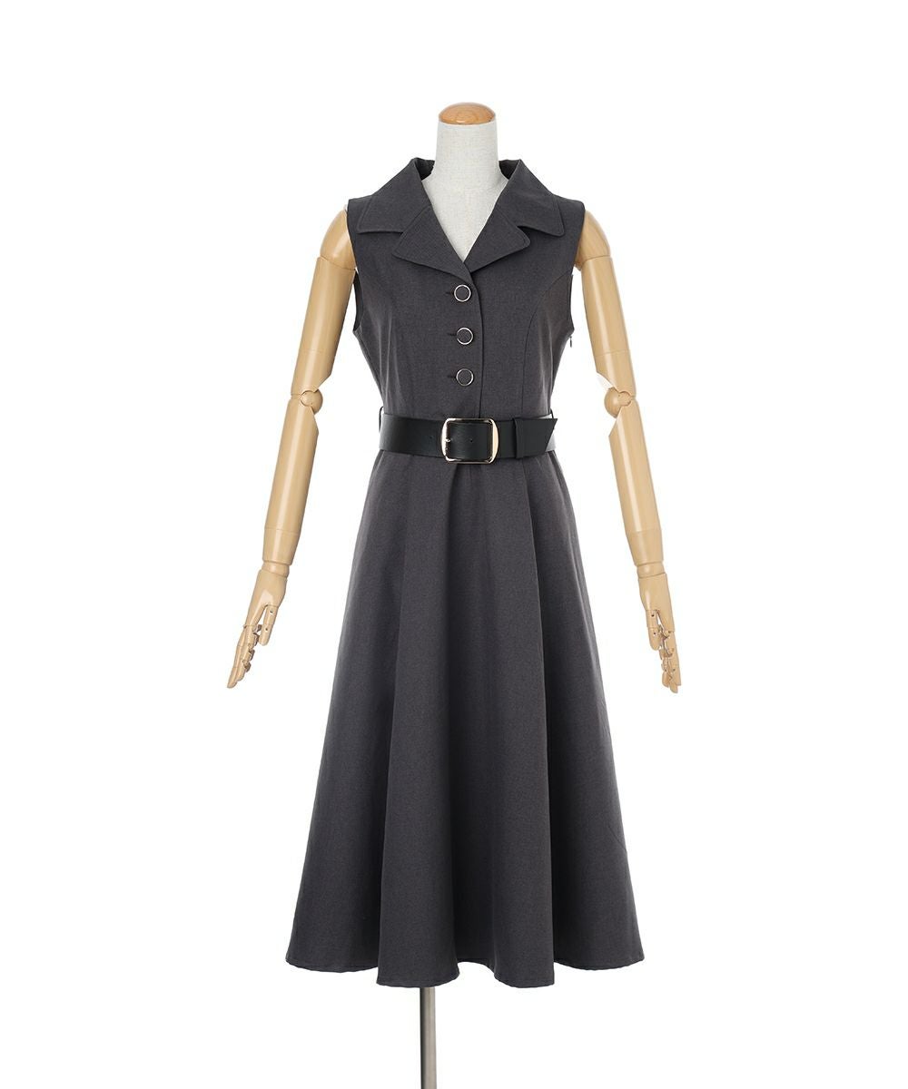 ベルト付きウールライク開衿ジレワンピース/an another angelus