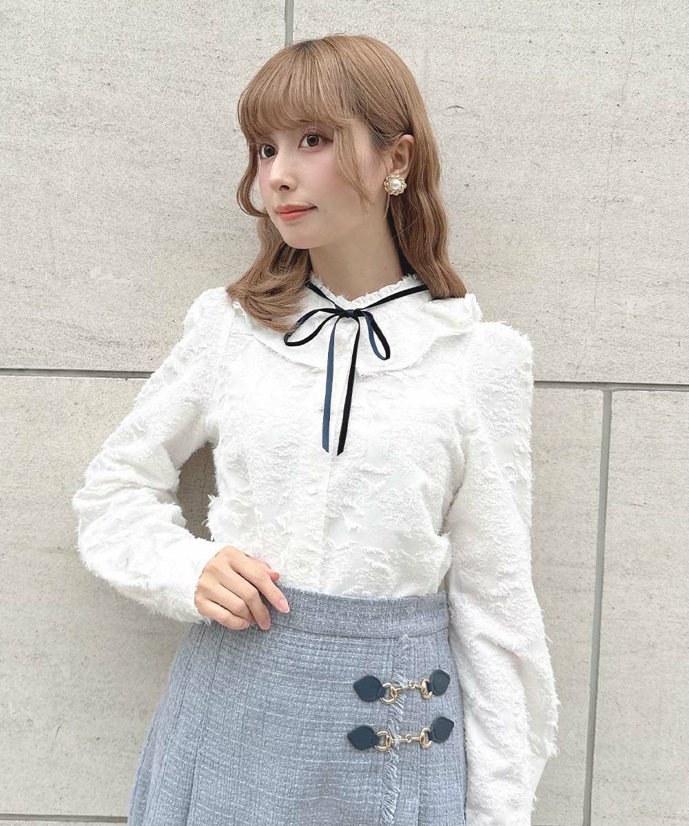 リボン付きカットジャガードフリルブラウス/F i.n.t [56AF02j008] | F