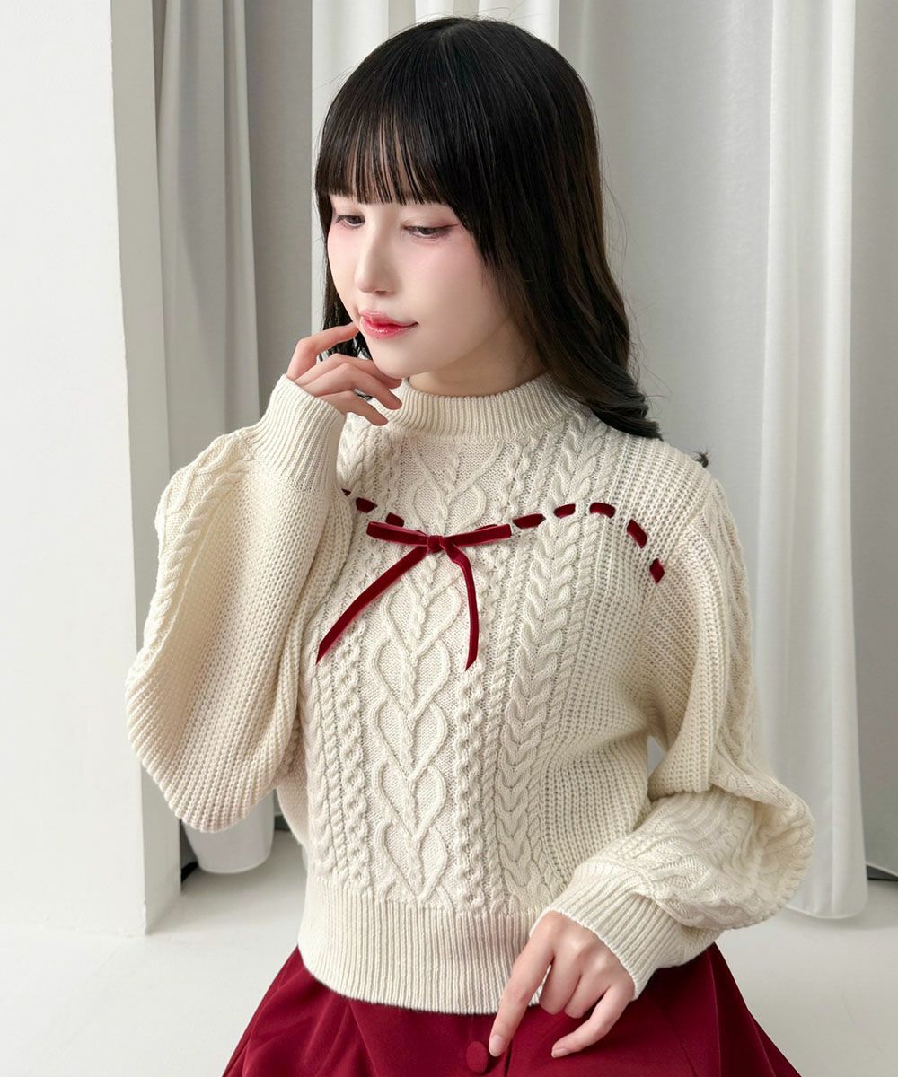 ハートはしごリボンケーブルニットプルオーバー/F i.n.t [56AJ03j007