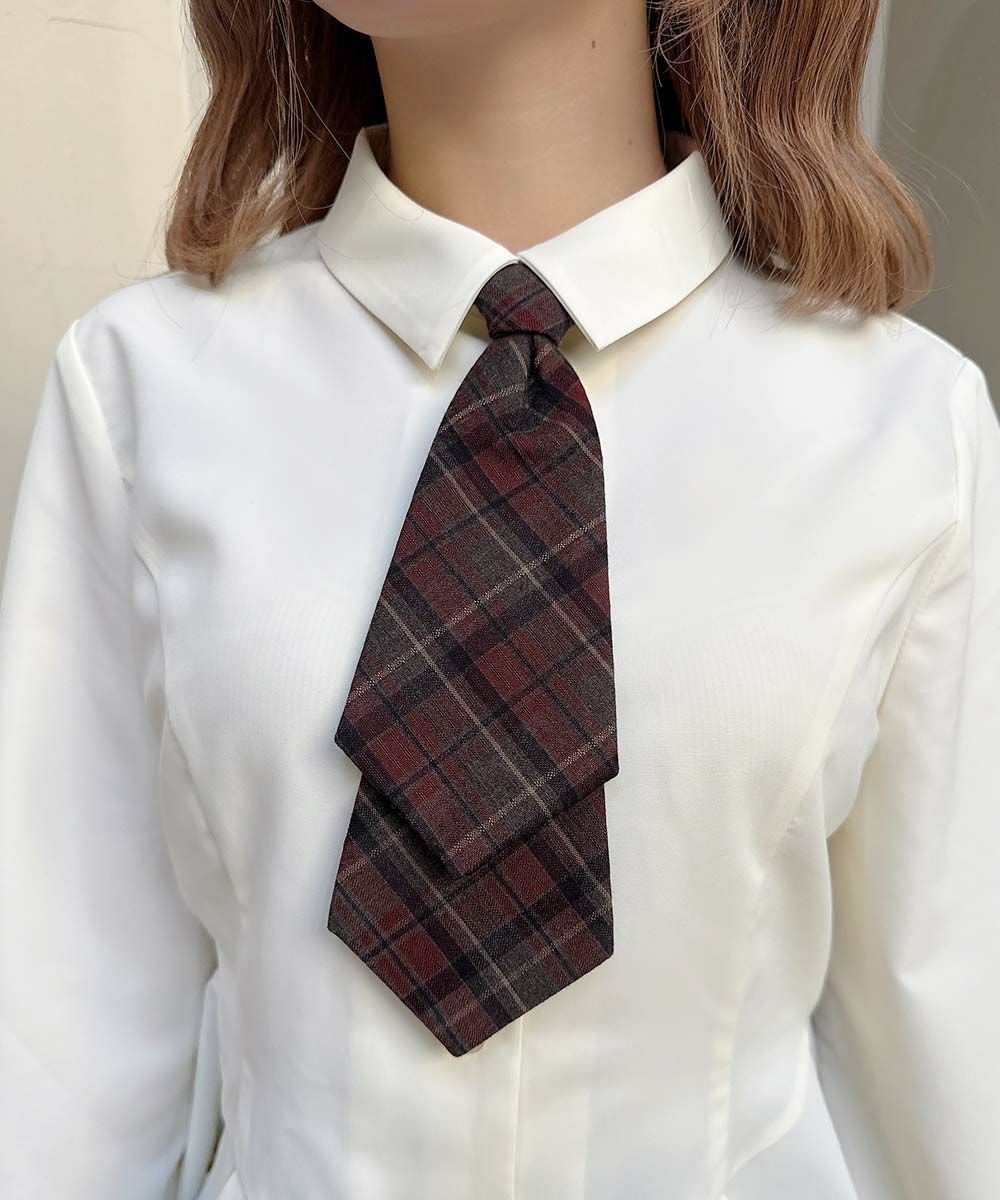 【未使用】14SS ペプラムチェックBL □チェックネクタイ付きペプラムシャツ/an another angelus