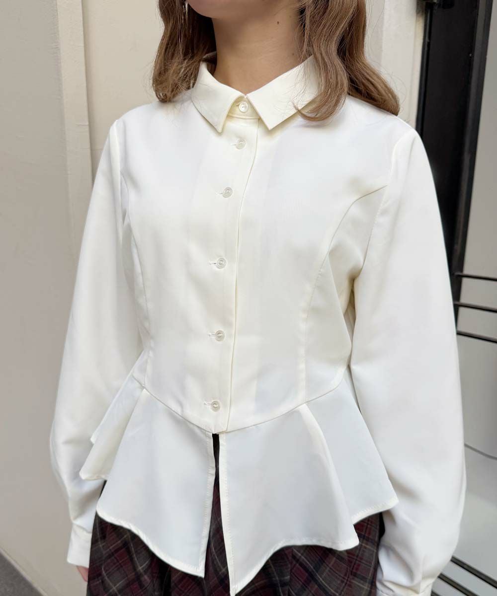 【未使用】14SS ペプラムチェックBL □チェックネクタイ付きペプラムシャツ/an another angelus