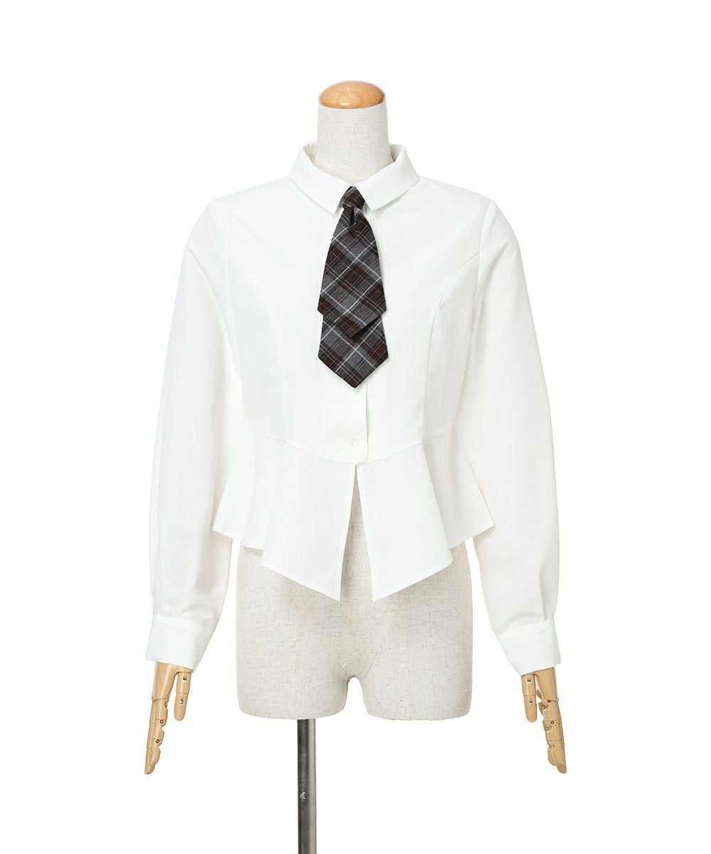 【未使用】14SS ペプラムチェックBL □チェックネクタイ付きペプラムシャツ/an another angelus