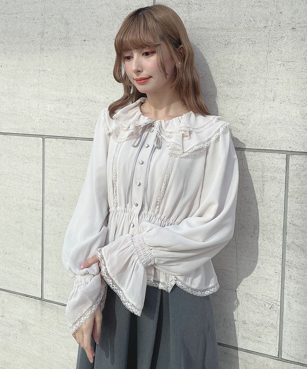 □レース使いダブルラッフル衿ブラウス/an another angelus □レース使いダブルラッフル衿ブラウス/an another angelus