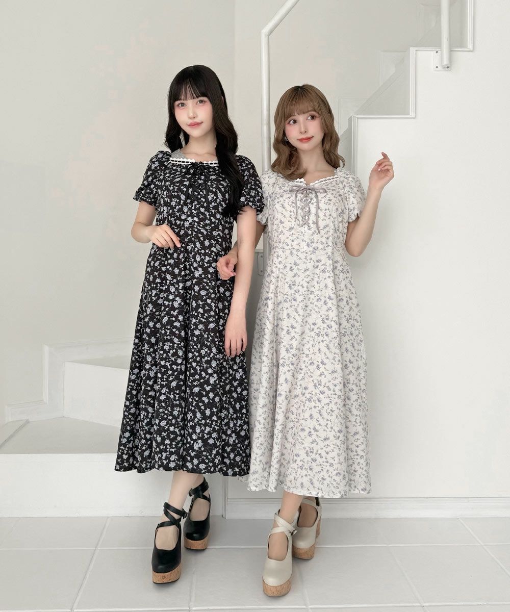 リボンアイビーフラワー柄レースアップワンピース/F i.n.t [57AE02g002