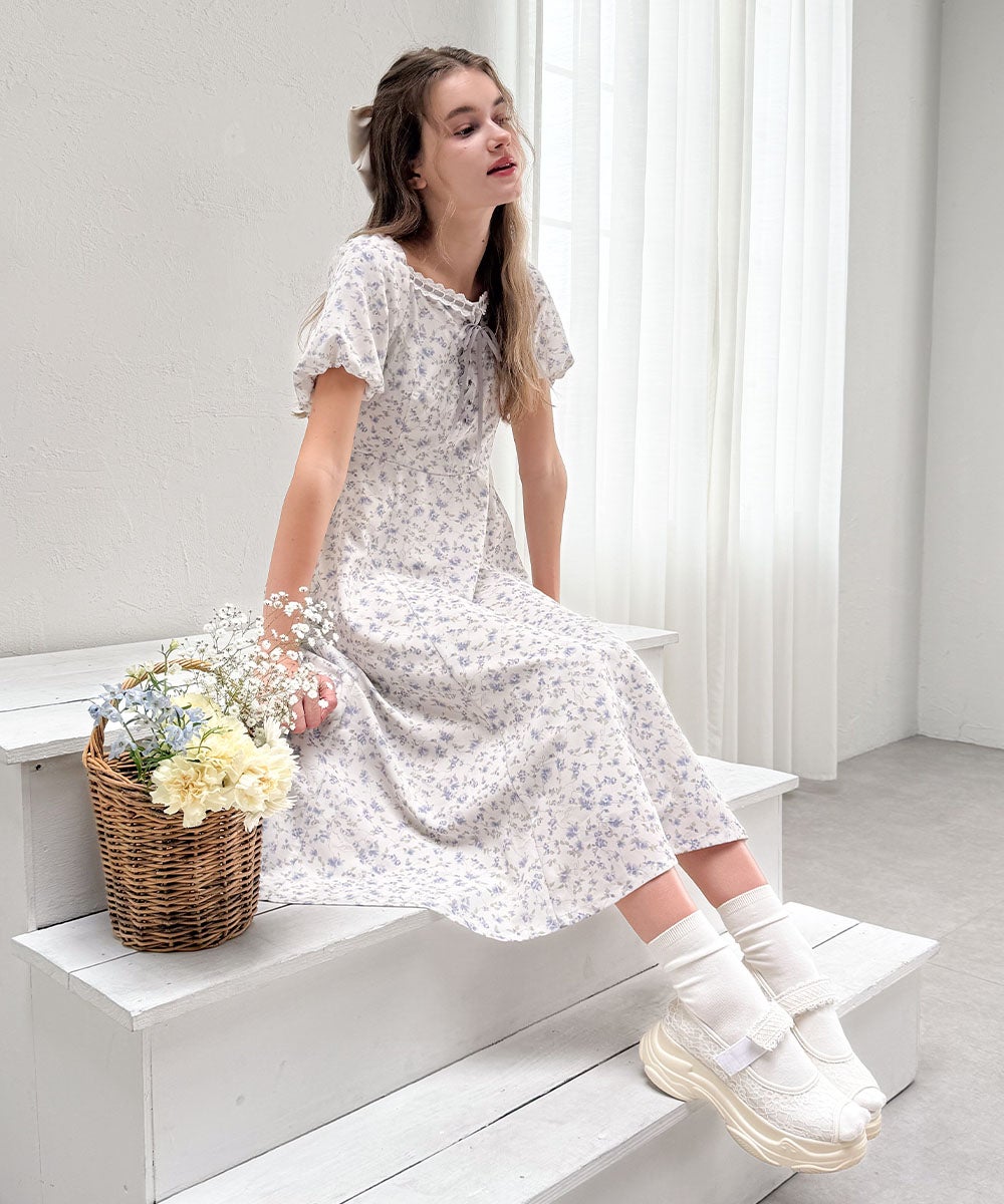 リボンアイビーフラワー柄レースアップワンピース/F i.n.t [57AE02g002