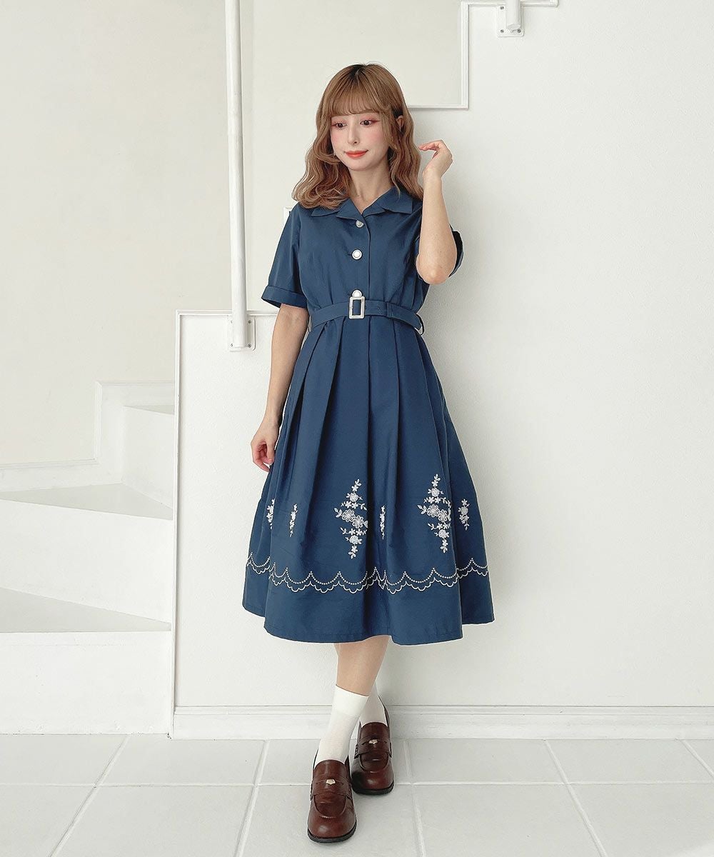 レースボーリングシャツワンピース 半袖ワンピース レディース F レース風プリントヘムシャツワンピース/F i.n.t [57AE02h003] | F