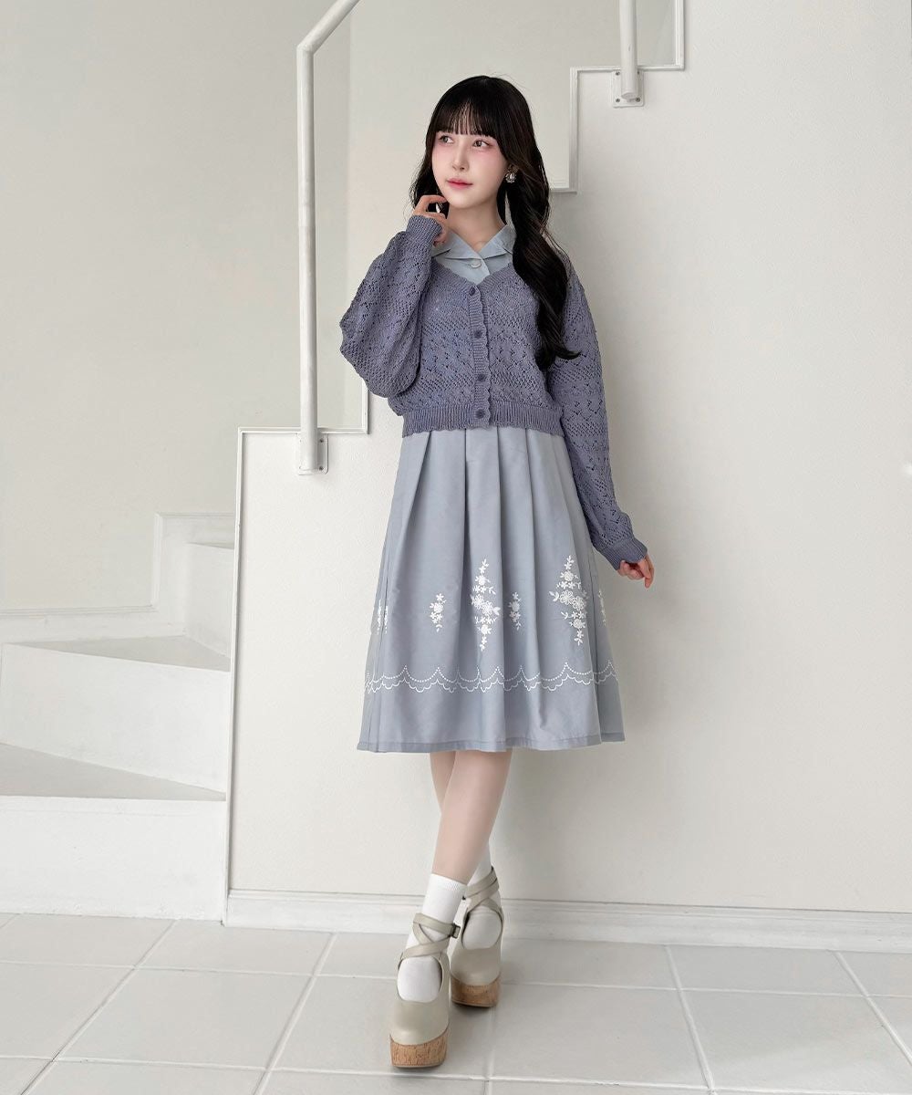 ヴァニテ❤︎袖フラワーシフォンカーデ❤︎ SANTEフラワーモチーフVネックニットカーディガン(F GREY): トップス
