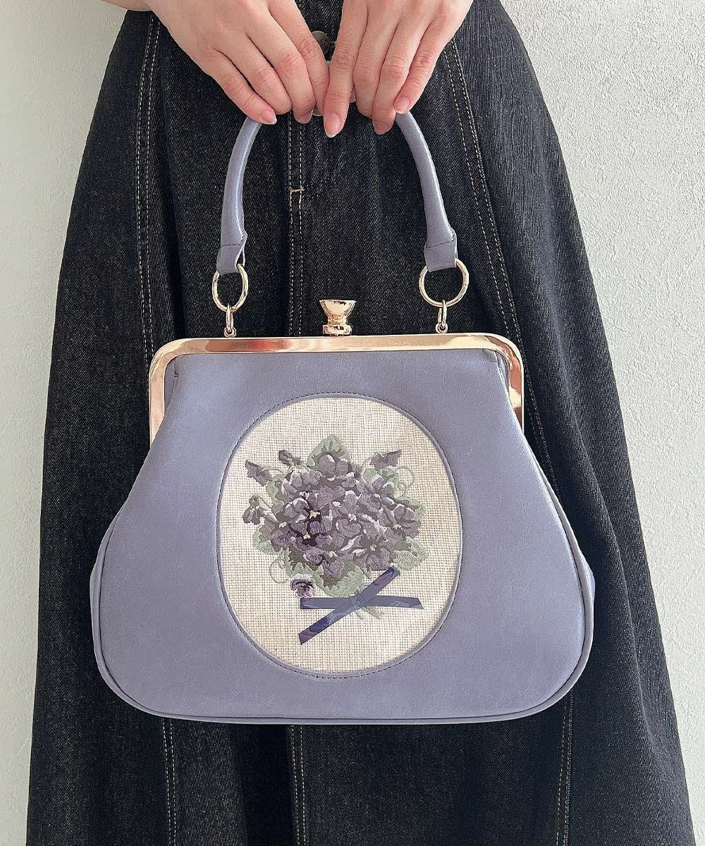 フレームスミレ刺繍がま口バッグ/an another angelus [57BC05a001] | F