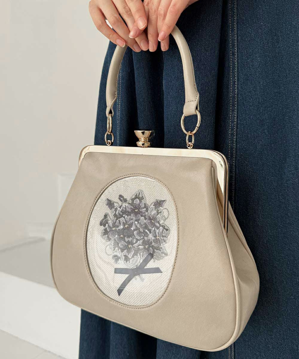 フレームスミレ刺繍がま口バッグ/an another angelus [57BC05a001] | F