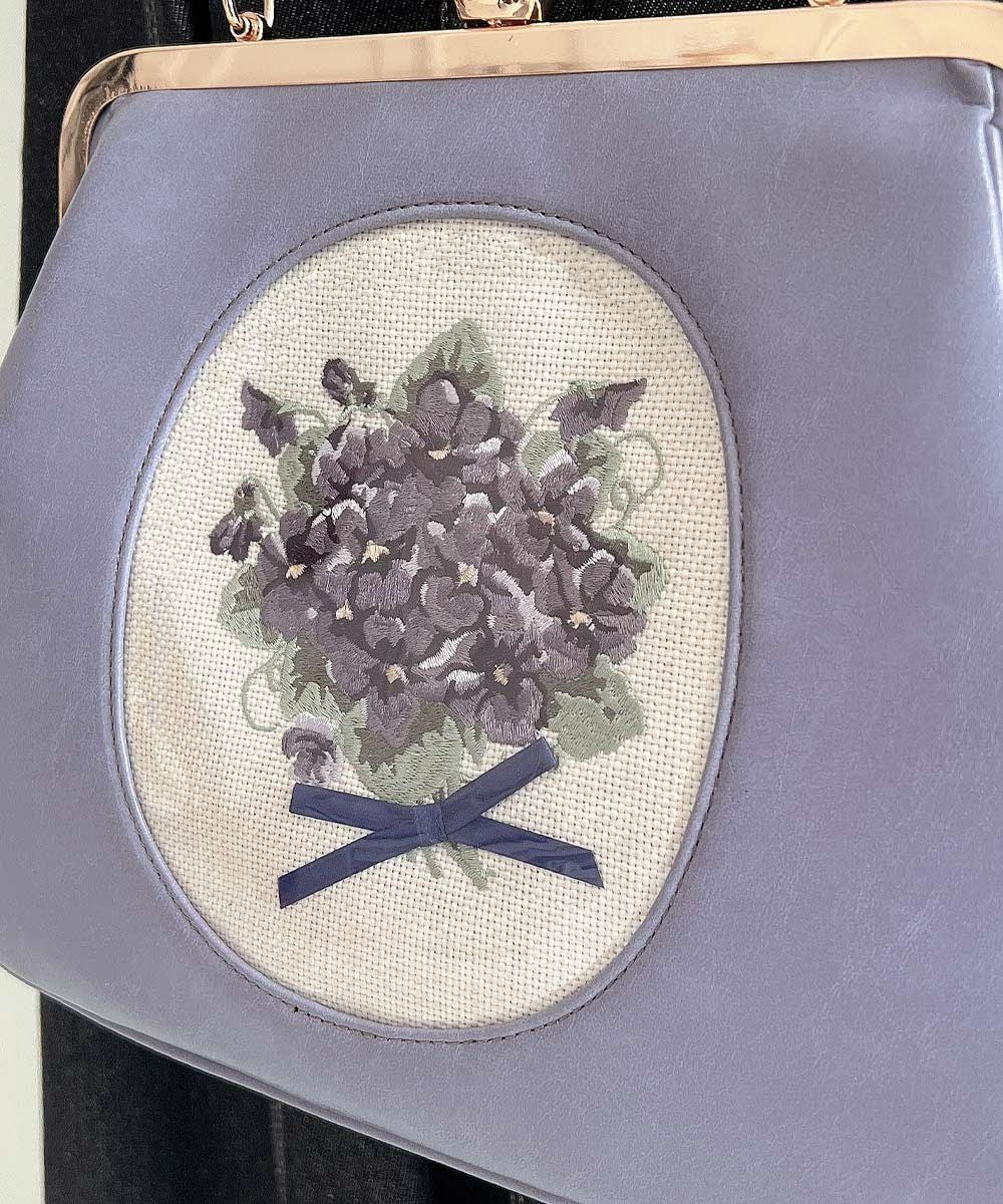 Fint フィント フレームスミレ刺繍 がま口バッグ パープル フレームスミレ刺繍がま口バッグ/an another angelus [57BC05a001] | F