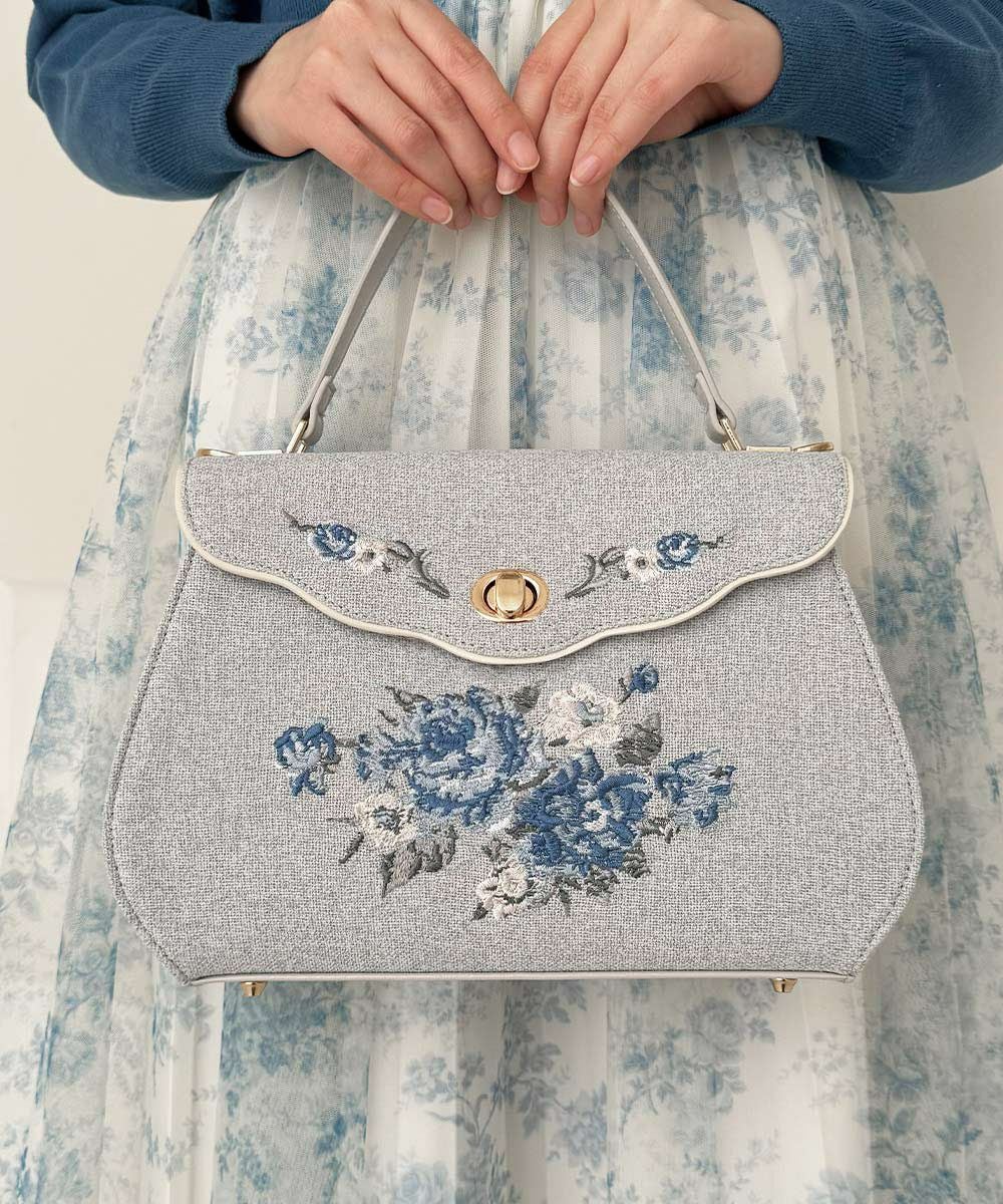 ローズ刺繍フラップハンドバッグ/an another angelus [57BC05a002] | F