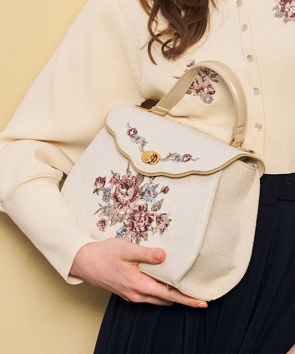 ローズ刺繍フラップハンドバッグ/an another angelus [57BC05a002] | F