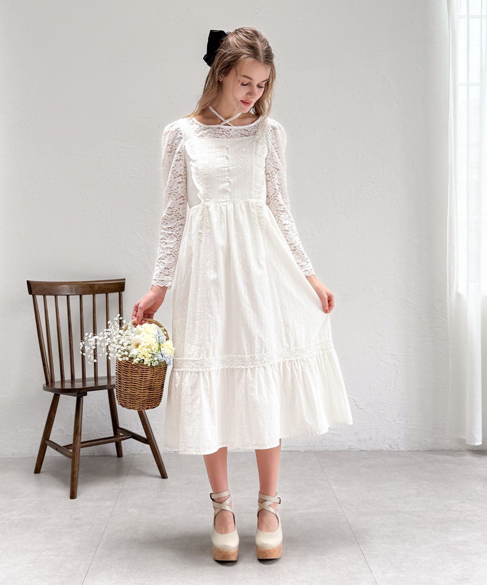 レース使いローズカットワークロングワンピース/an another angelus