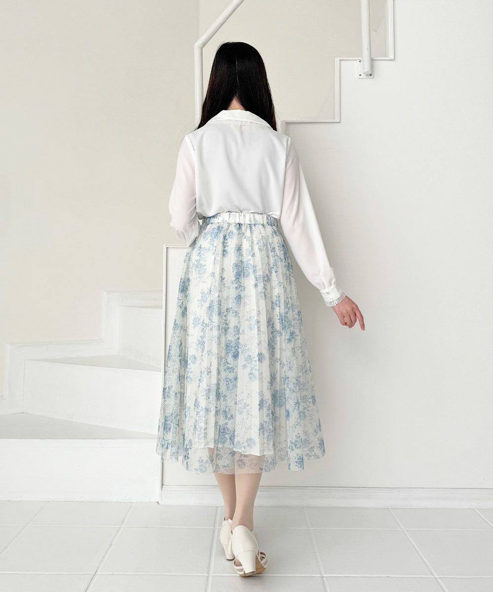 未着用.美品  ローズレースヨークブラウス  佐藤ノア着用 レース使いヨークローズ刺繍ブラウス/an another angelus [57BF02j002