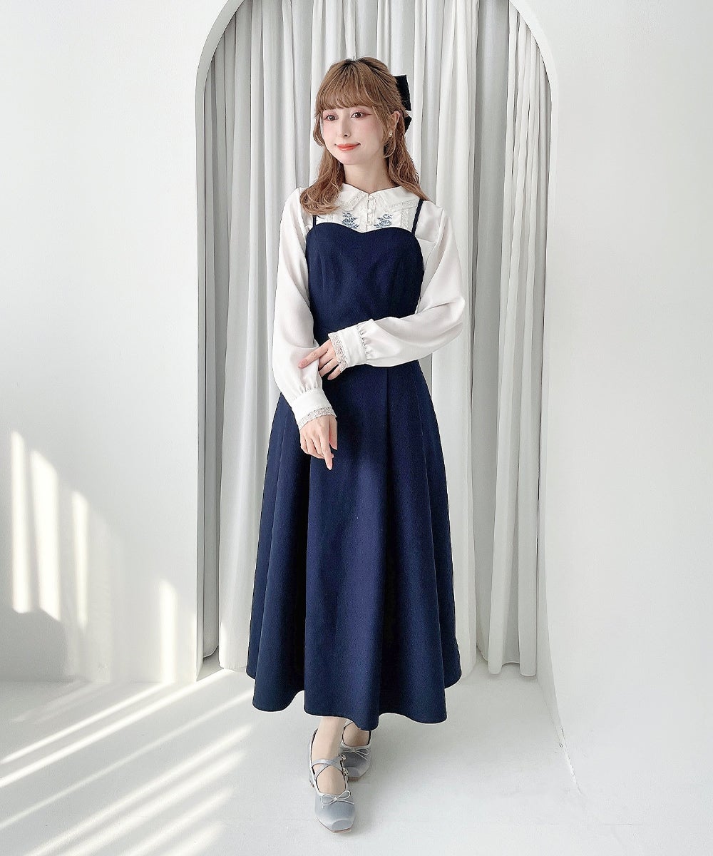 レース使いヨークローズ刺繍ブラウス/an another angelus [57BF02j002