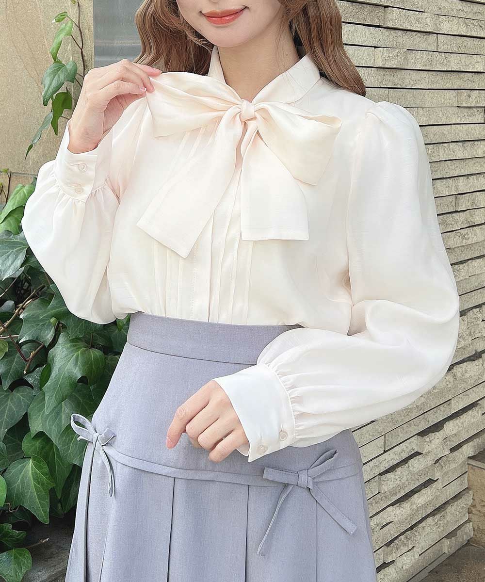 【A/P】 ローズジャボブラウス　※欠品あり ソフトストレッチジョーゼットボウタイブラウス(トップス)｜AMACA