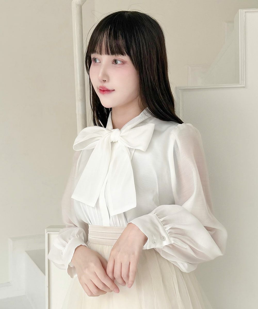 極美品 Blumarine ブラウス ボウタイ ピンク シルク100 イタリア製 華やかに彩る 】シャイニーシアー・BIGリボンボウタイブラウス（776060