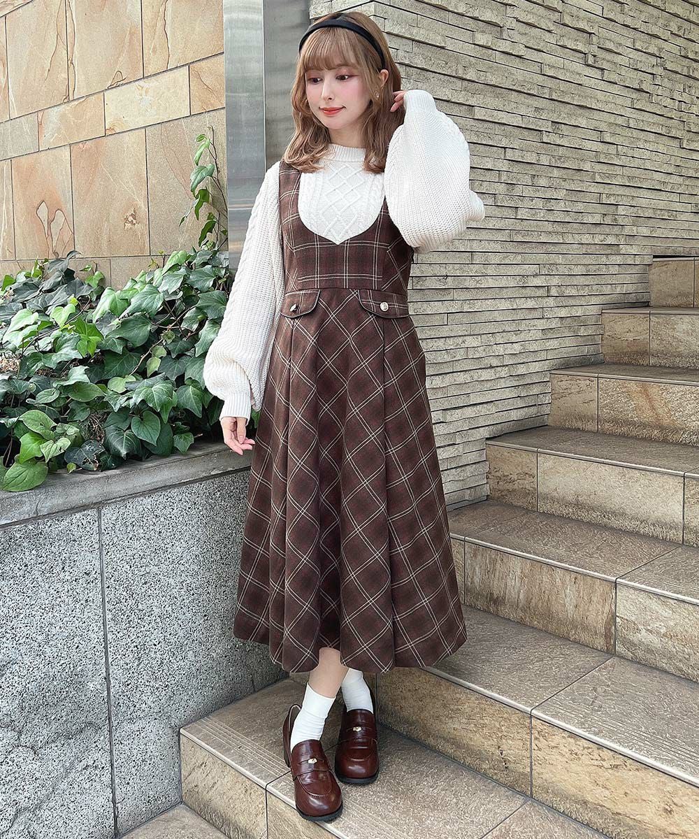 ディープVネックチェックジャンパースカート/F i.n.t [56AE04f019] | F
