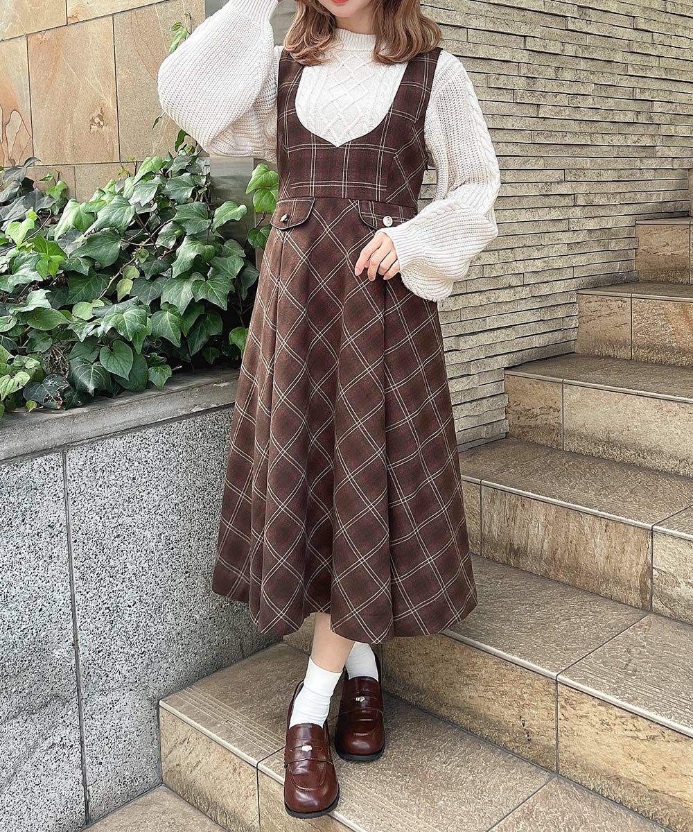 ディープVネックチェックジャンパースカート/F i.n.t [56AE04f019] | F