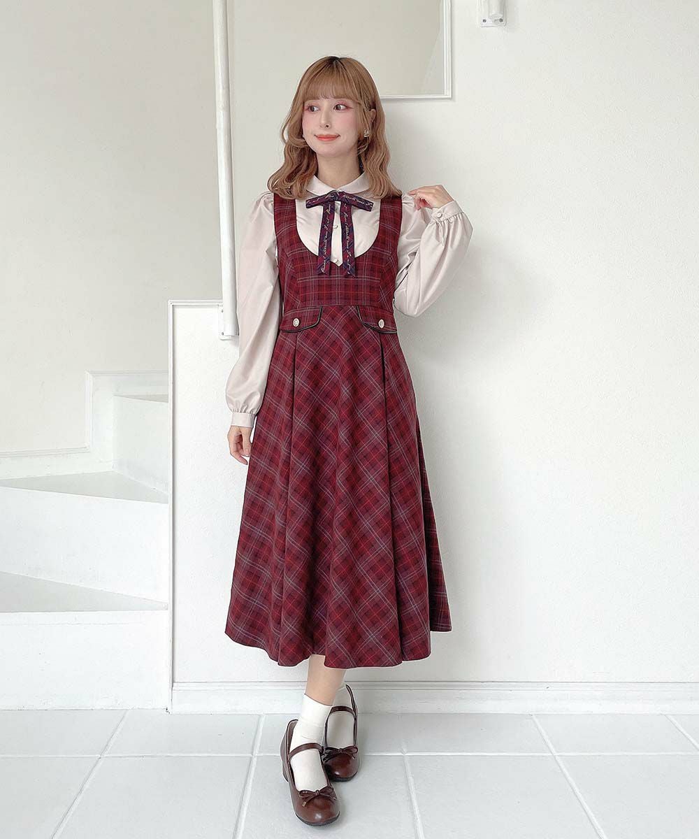 ディープVネックチェックジャンパースカート/F i.n.t [56AE04f019] | F