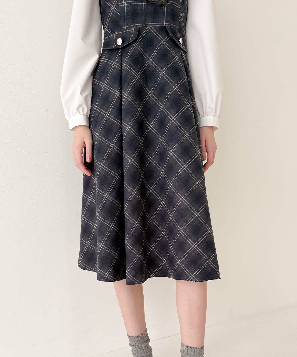 ディープVネックチェックジャンパースカート/F i.n.t [56AE04f019] | F