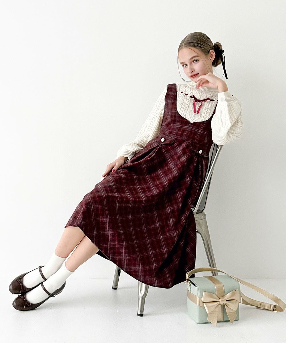 ディープVネックチェックジャンパースカート/F i.n.t [56AE04f019] | F
