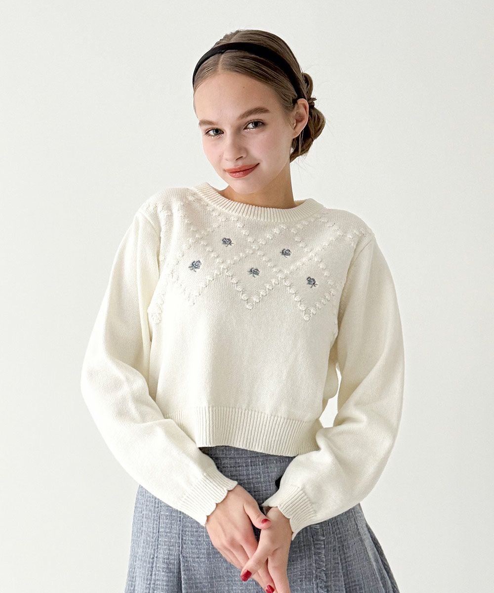 プチローズ刺繍ニットプルオーバー/F i.n.t [56AJ03j009] | F i.n.t
