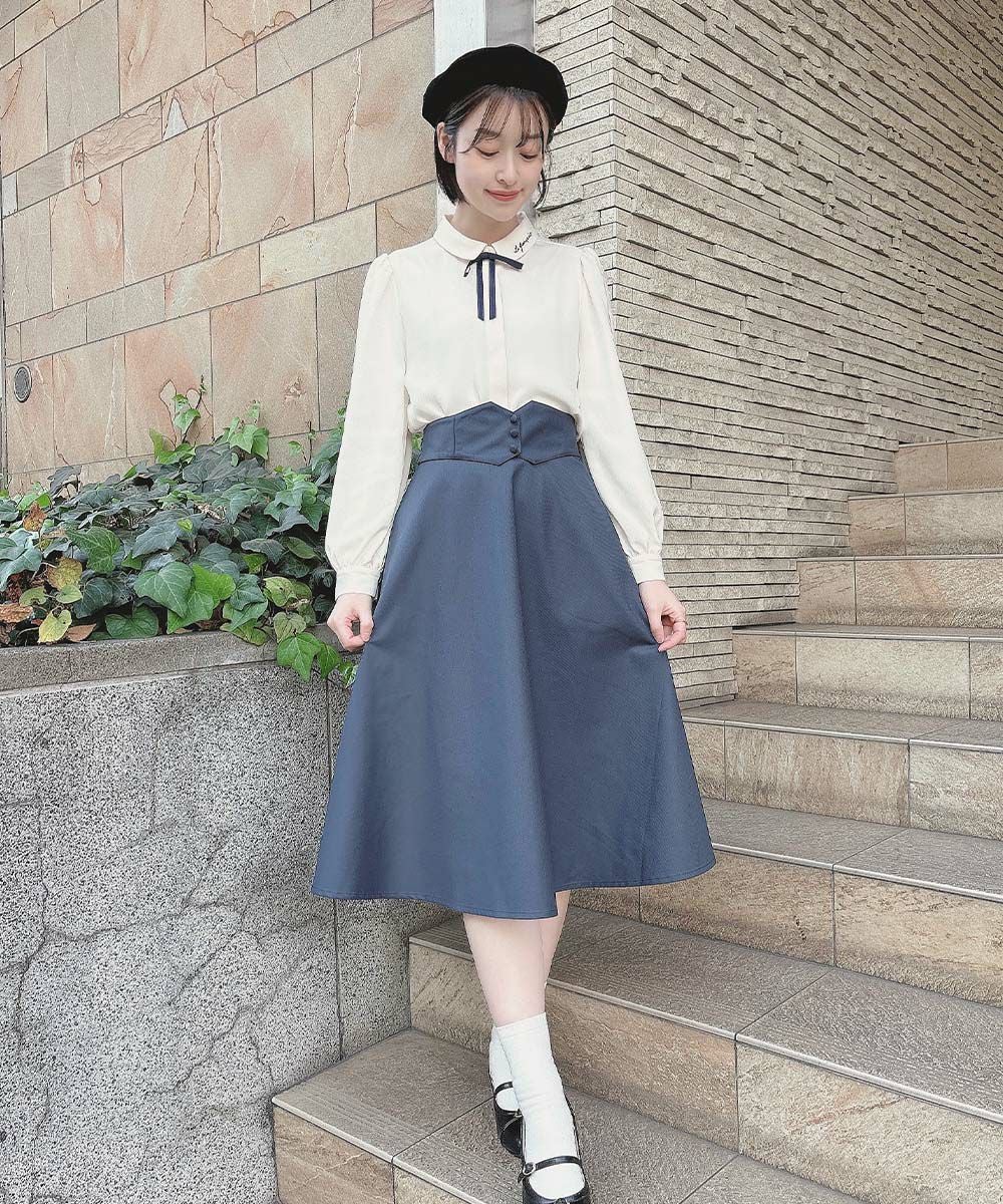 リボンタイ付きロゴ刺繍衿長袖ブラウス/F i.n.t [57AF02j001] | F