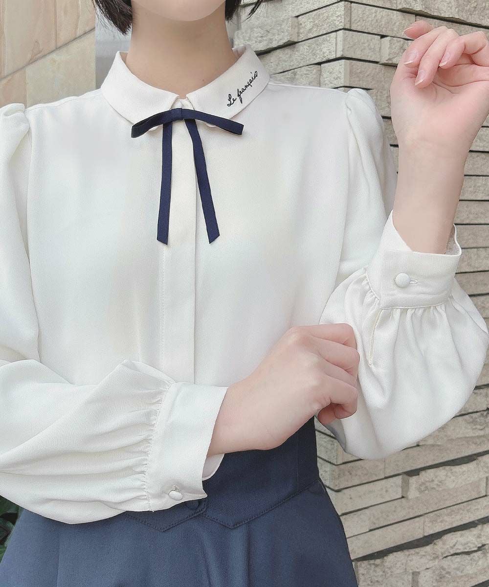 リボンタイ付きロゴ刺繍衿長袖ブラウス/F i.n.t [57AF02j001] | F