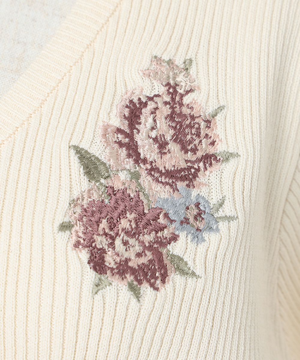 アシメローズ刺繍リブニットカーディガン/an another angelus