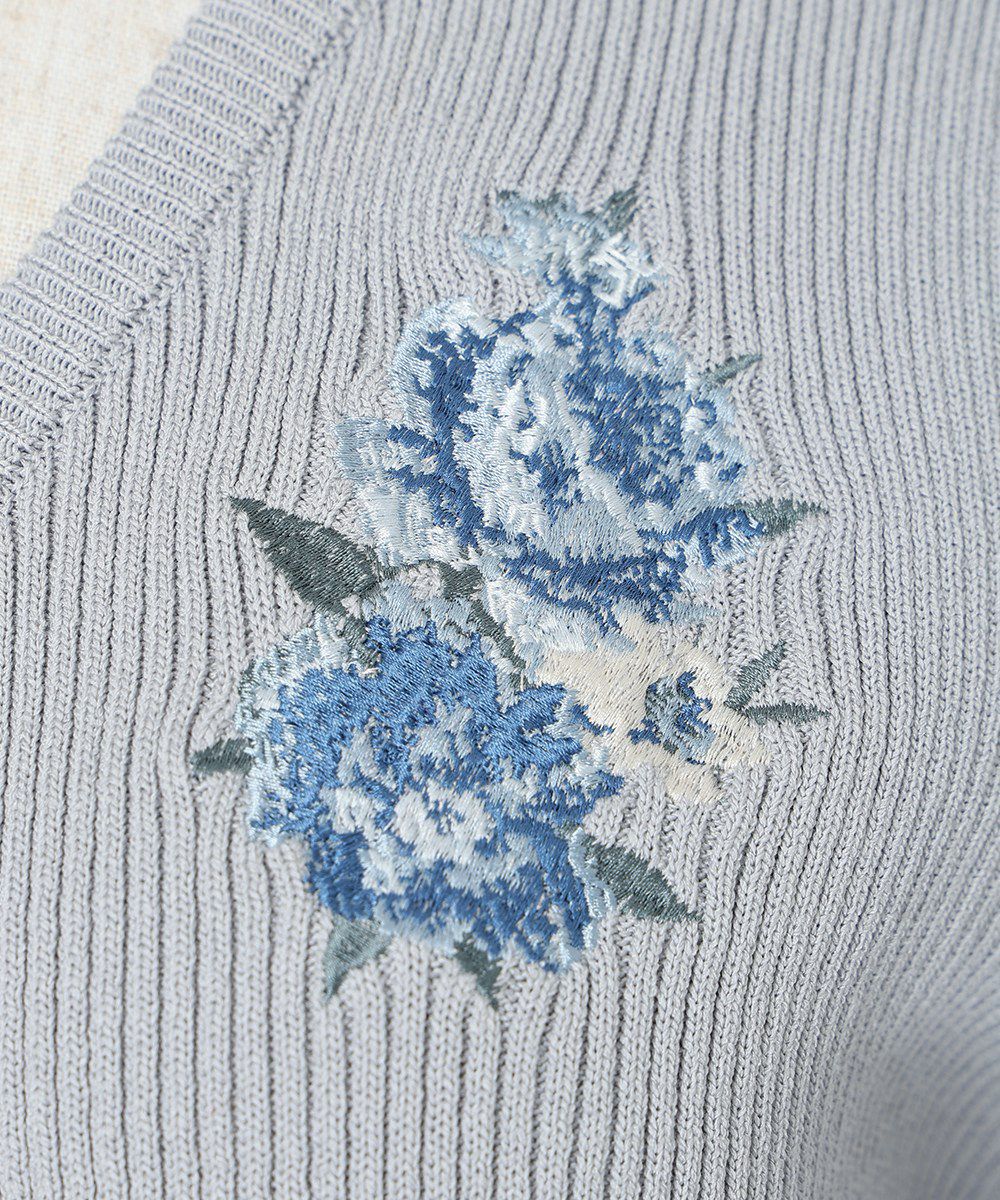 アシメローズ刺繍リブニットカーディガン/an another angelus