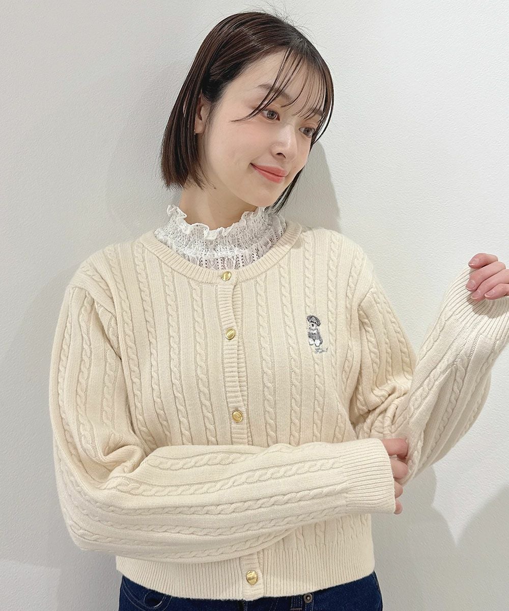 シュナウザー刺繍ケーブルニットカーディガン/F i.n.t [57AJ04j002